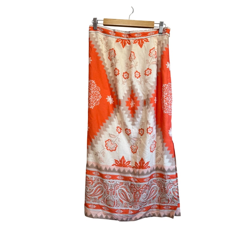 Antonio Melani Maxi Skirt Women 8 Orange Excellent Floral Paisley Linen